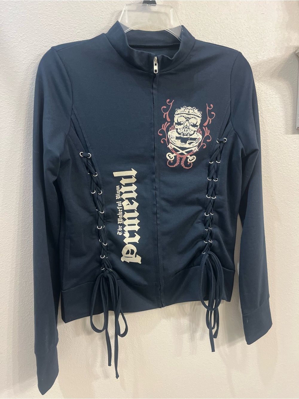 Y2K Graphic Zip Up Hoodie Skull Skeleton Sweatshirt Jacket Trendy Sz Small